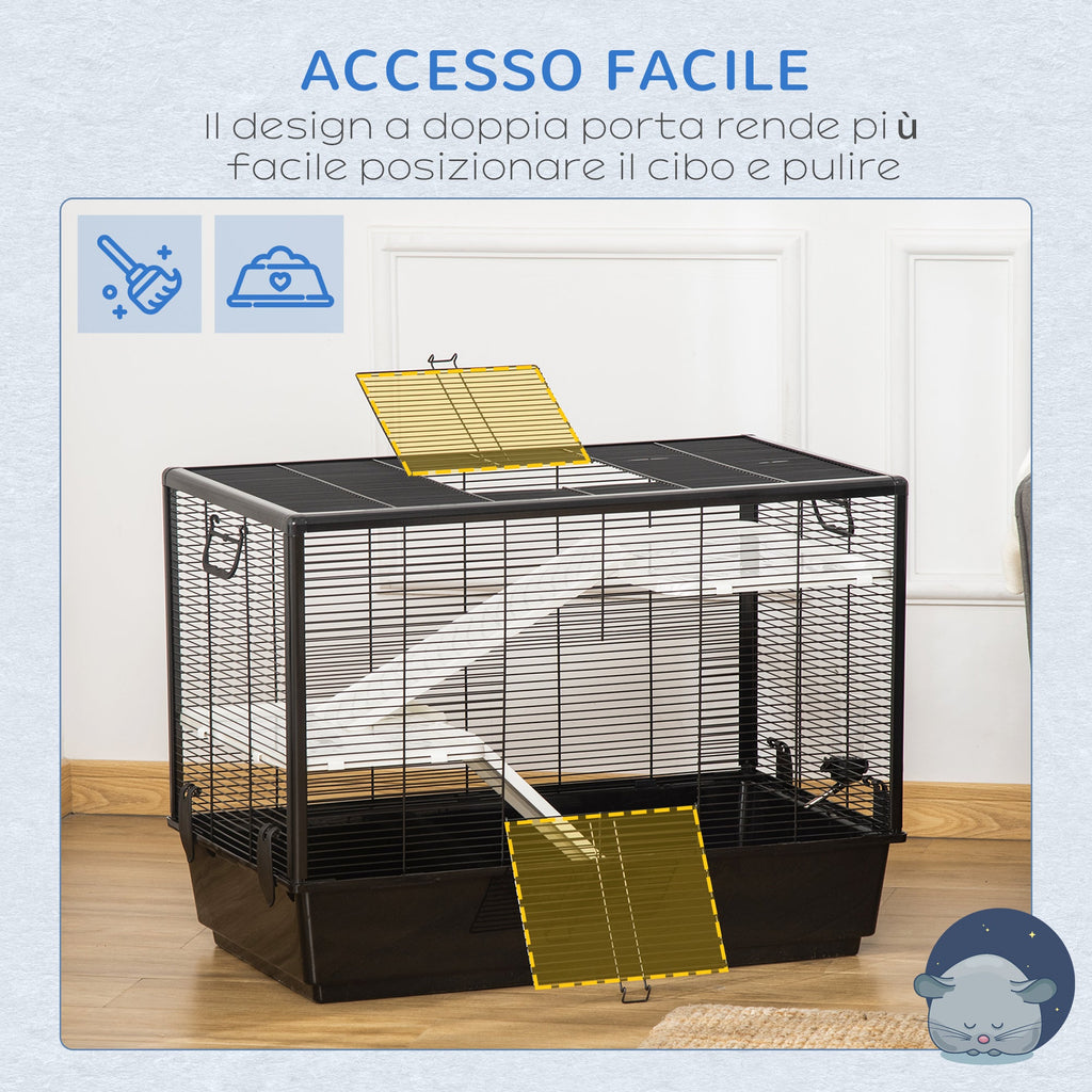 EASYCOMFORT Guinea Pig Cage with Handle, Water Tank, Ramp and Plate, 80x48x58cm, Black