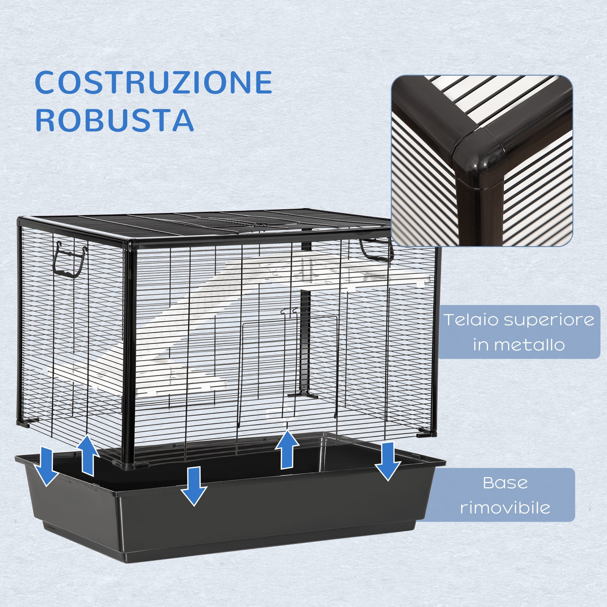 EASYCOMFORT Guinea Pig Cage with Handle, Water Tank, Ramp and Plate, 80x48x58cm, Black