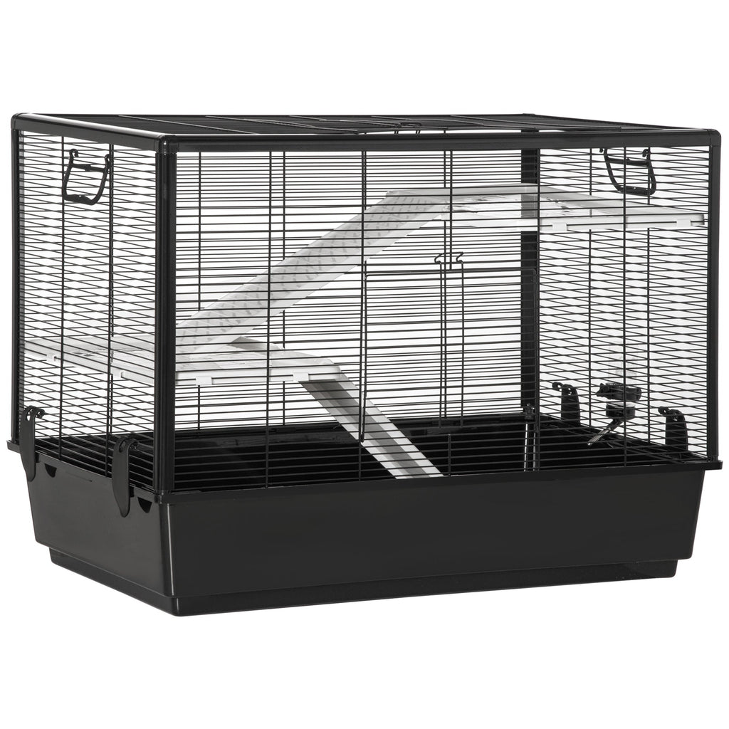 EASYCOMFORT Guinea Pig Cage with Handle, Water Tank, Ramp and Plate, 80x48x58cm, Black