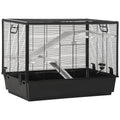 EASYCOMFORT Guinea Pig Cage with Handle, Water Tank, Ramp and Plate, 80x48x58cm, Black