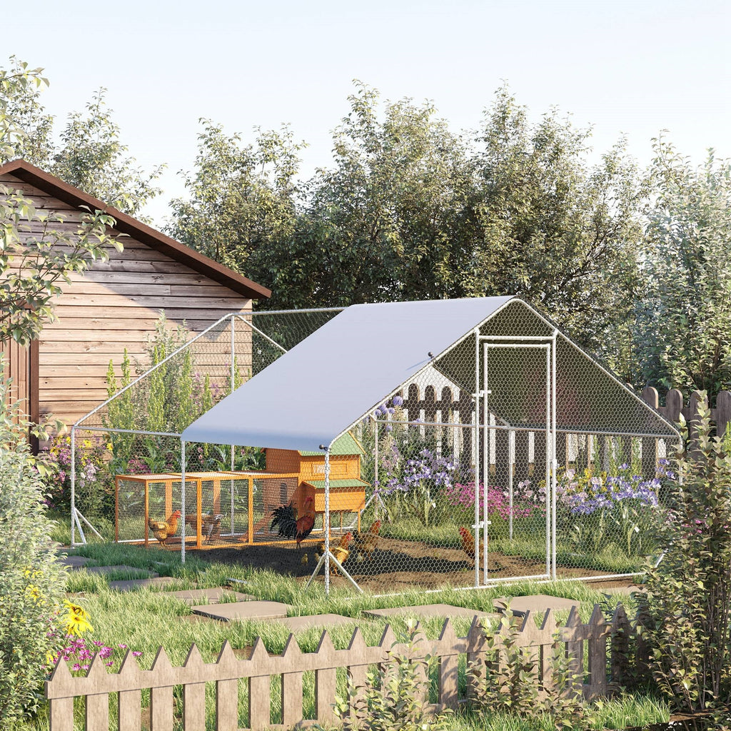Easycomfort Pollaio da Giardino with Telaio Zincato, Copertura Impermeabile e Rete Esagonale, 3x4x2 m, Argento