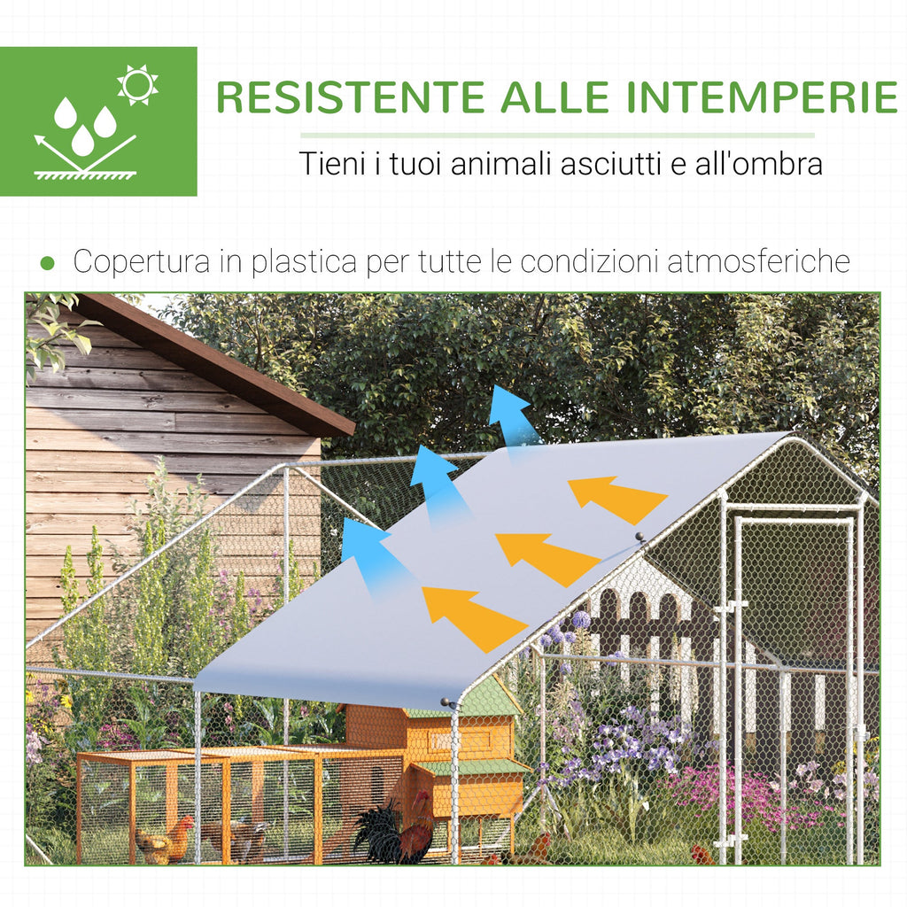 Easycomfort Pollaio da Giardino with Telaio Zincato, Copertura Impermeabile e Rete Esagonale, 3x4x2 m, Argento
