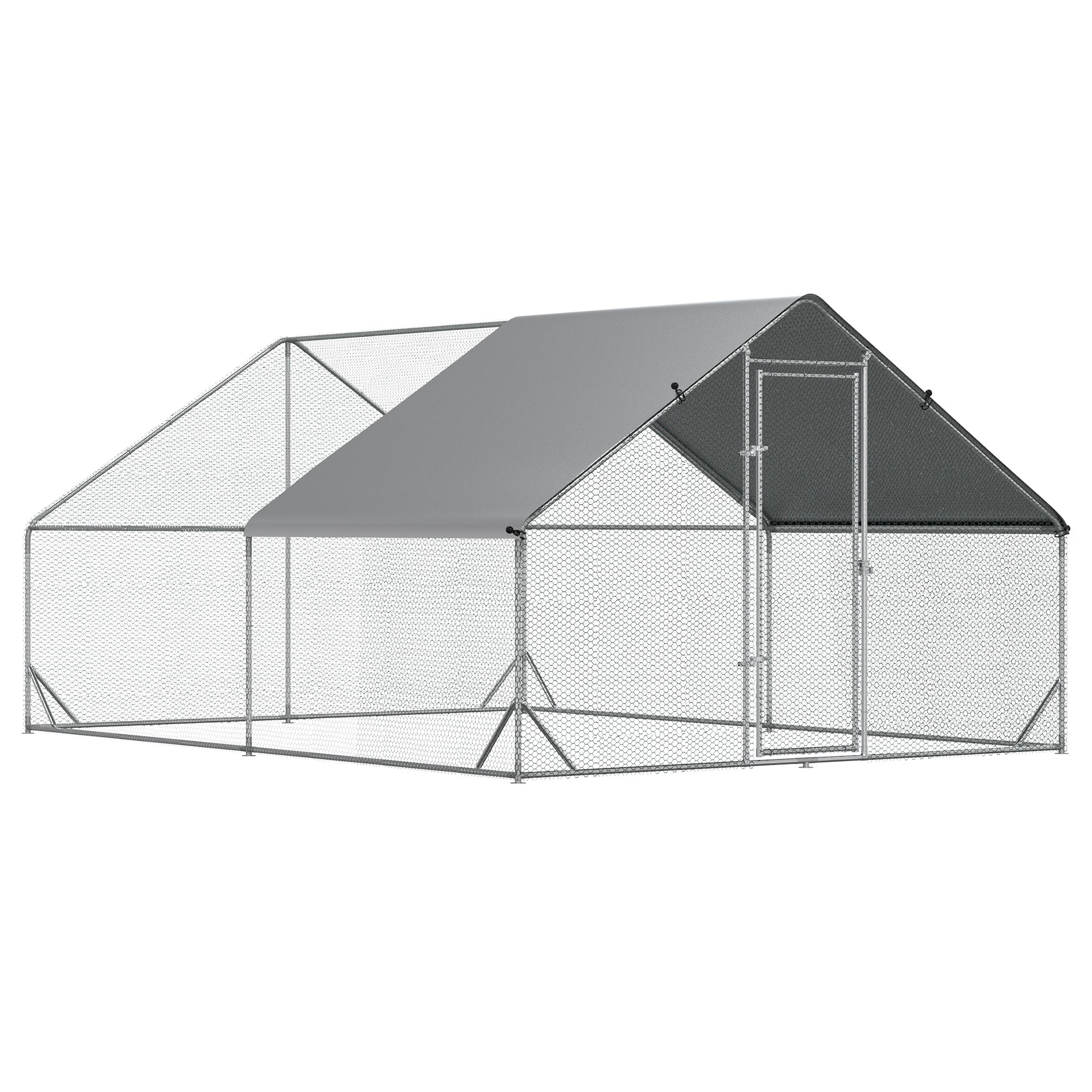 Easycomfort Pollaio da Giardino with Telaio Zincato, Copertura Impermeabile e Rete Esagonale, 3x4x2 m, Argento