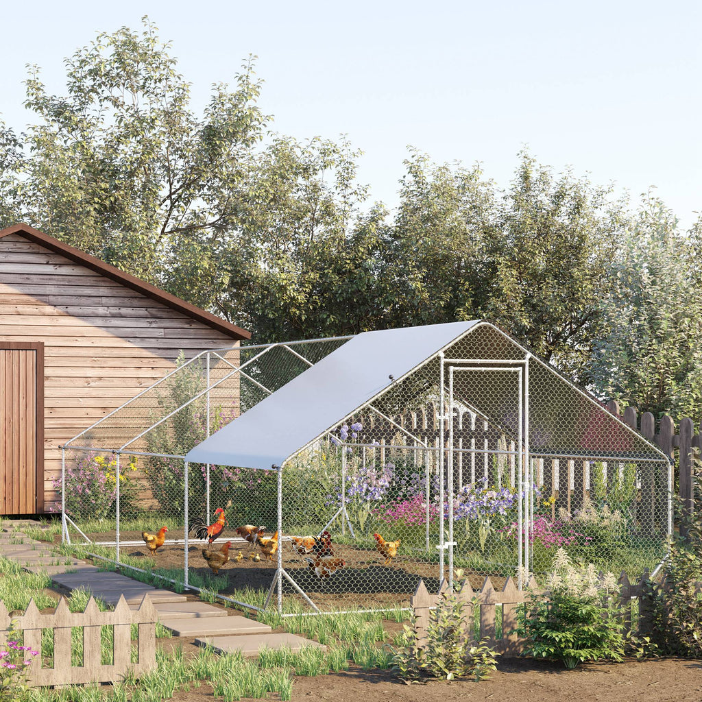 Easycomfort Pollaio da Giardino with Telaio Zincato, Copertura Impermeabile e Rete Esagonale, 3x6x2m, Argento