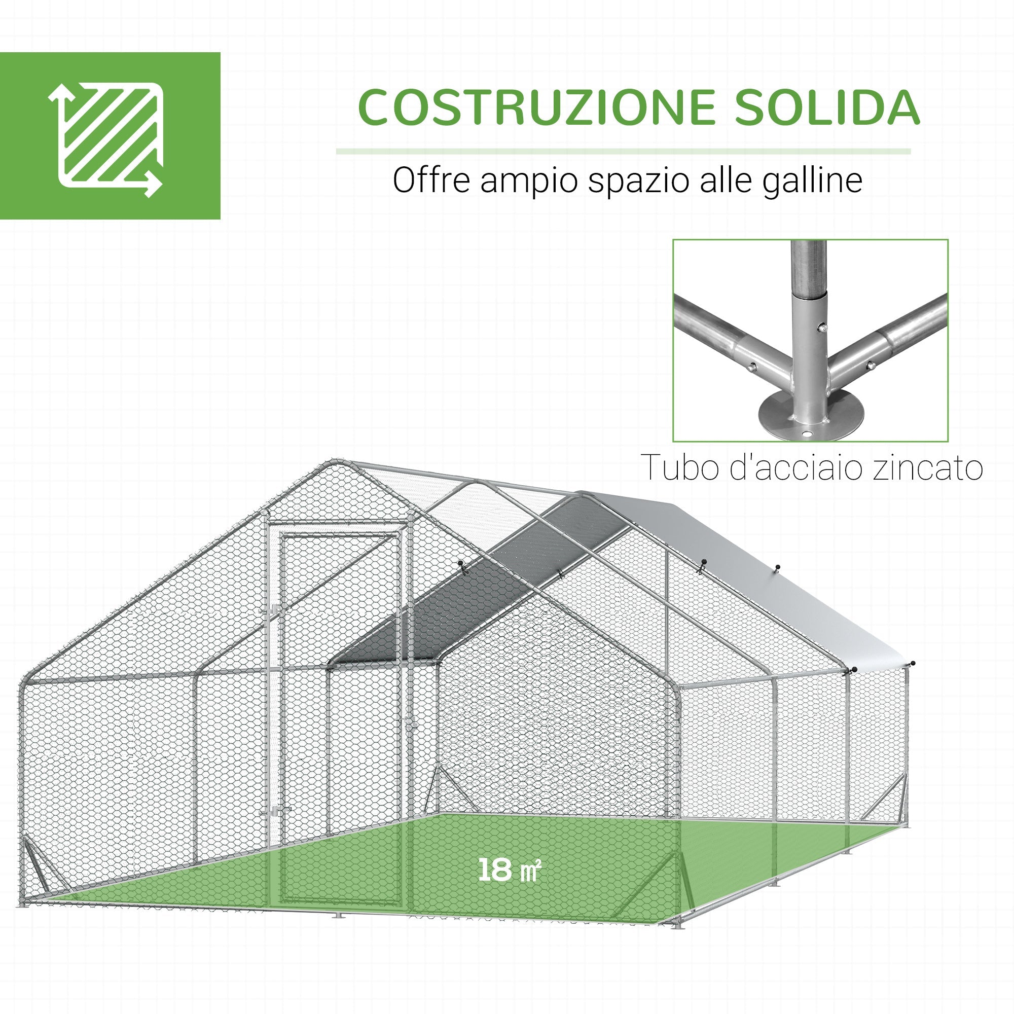 Easycomfort Pollaio da Giardino with Telaio Zincato, Copertura Impermeabile e Rete Esagonale, 3x6x2m, Argento