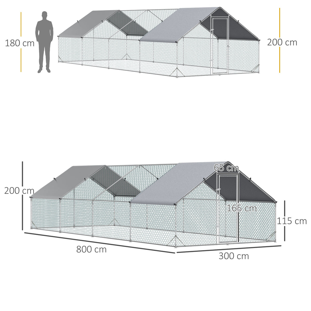 EASYCOMFORT kippenren galvaniseerd frame 3x8x2m zilver