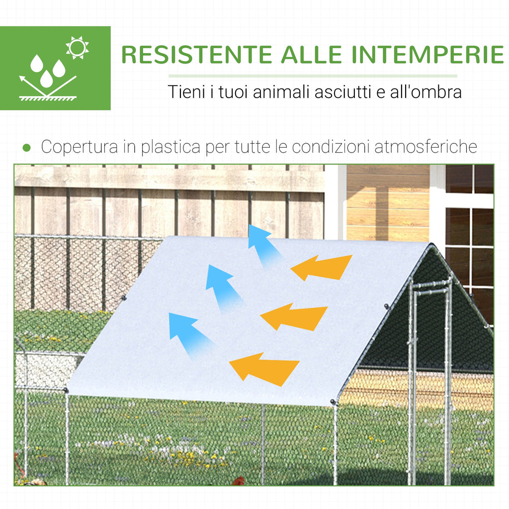 EASYCOMFORT kippenren galvaniseerd frame 3x8x2m zilver