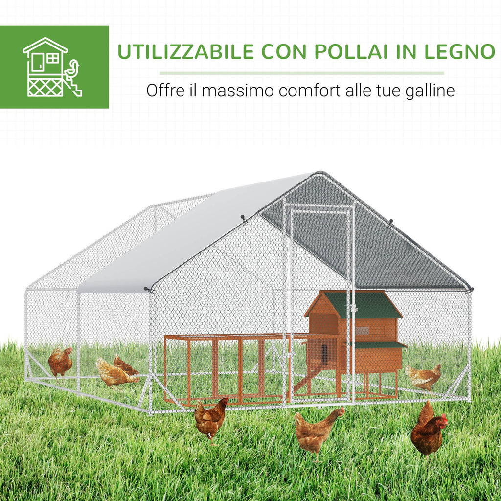 EASYCOMFORT kippenren galvaniseerd frame 3x8x2m zilver