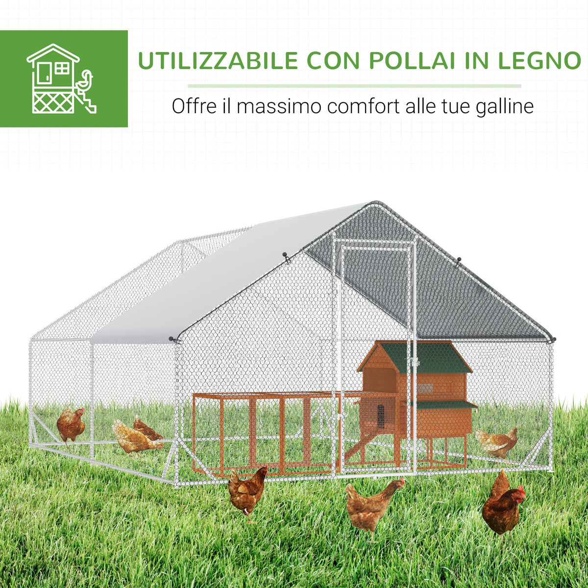 EASYCOMFORT kippenren galvaniseerd frame 3x8x2m zilver