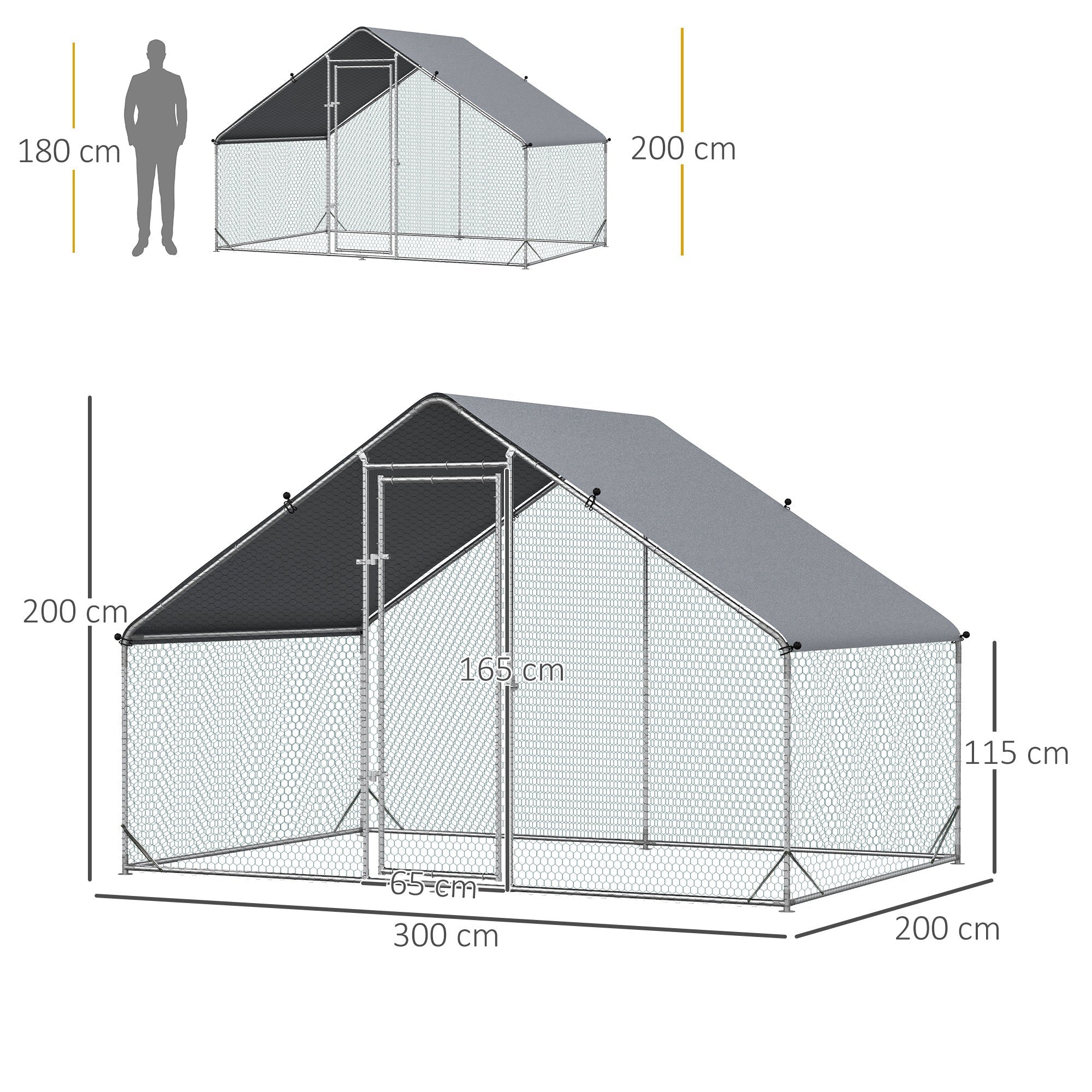 EASYCOMFORT Kippenren 3x2x2 m, gegalvaniseerd, zilver