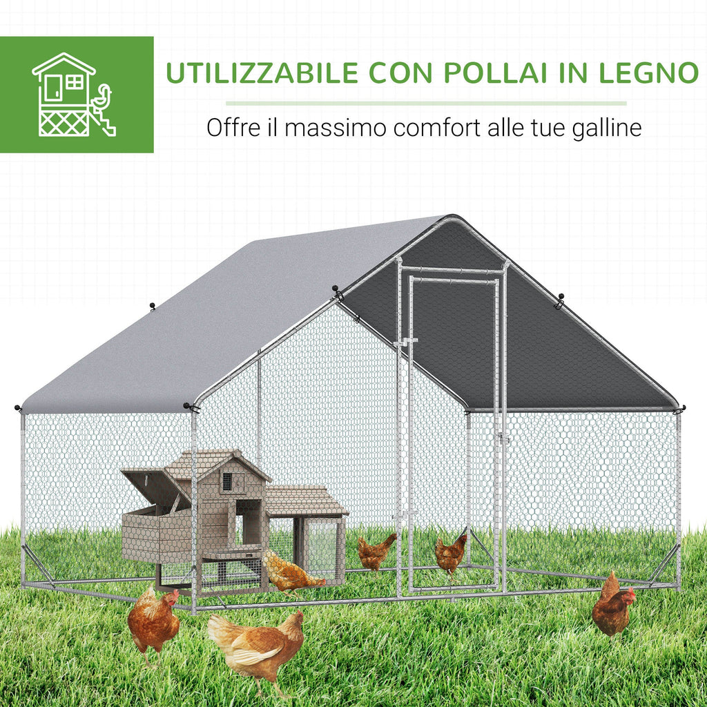 EASYCOMFORT Kippenren 3x2x2 m, gegalvaniseerd, zilver