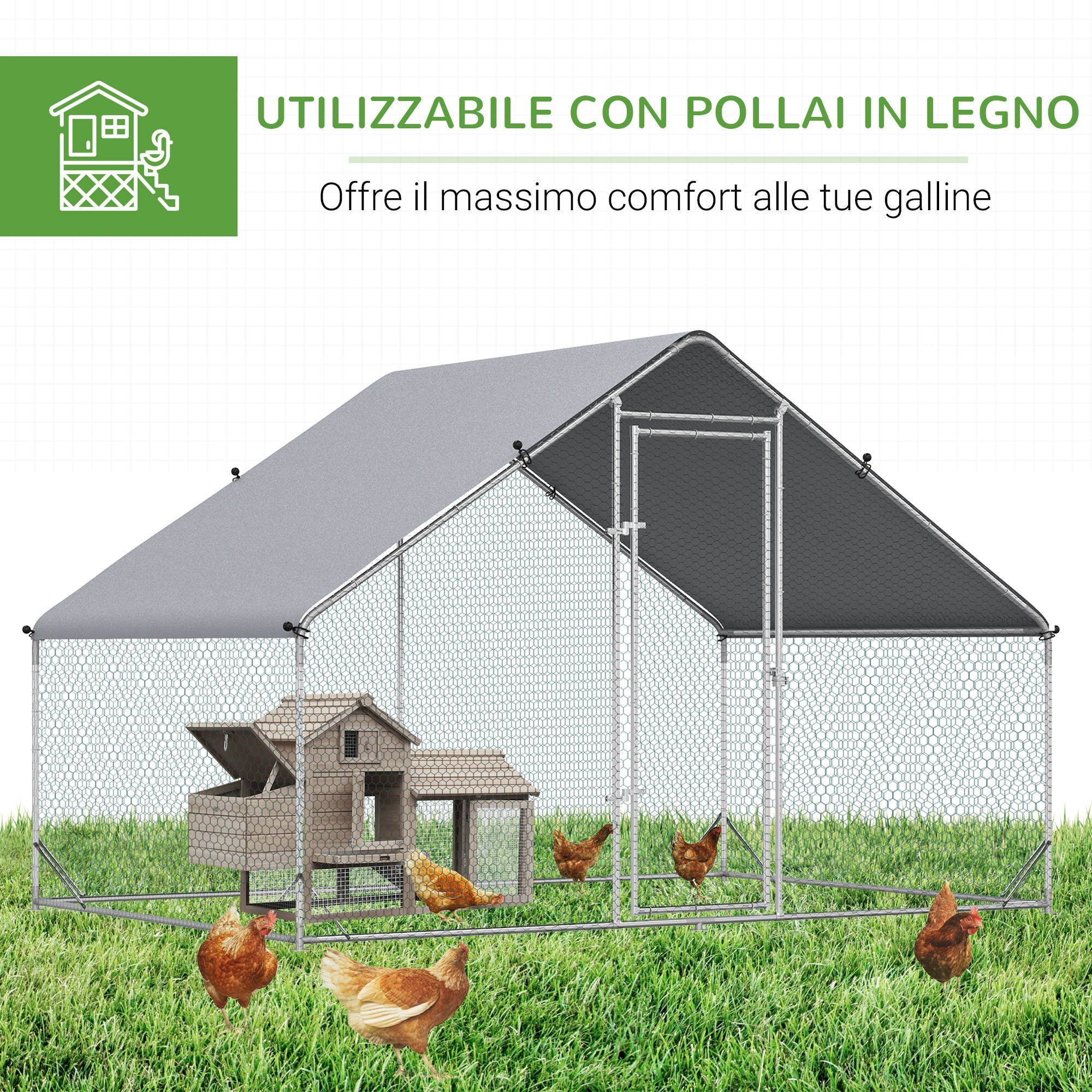 EASYCOMFORT Kippenren 3x2x2 m, gegalvaniseerd, zilver
