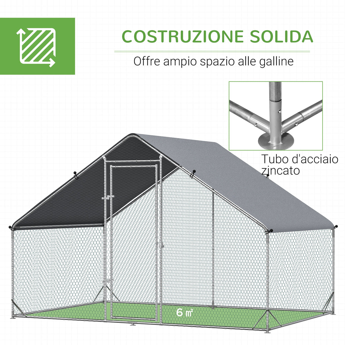 EASYCOMFORT Kippenren 3x2x2 m, gegalvaniseerd, zilver