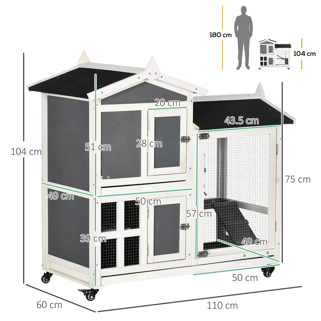 EASYCOMFORT Outdoor Hutch for 2 Wooden Rabbits with Removable Tray and Running Area, 110x60x104 cm