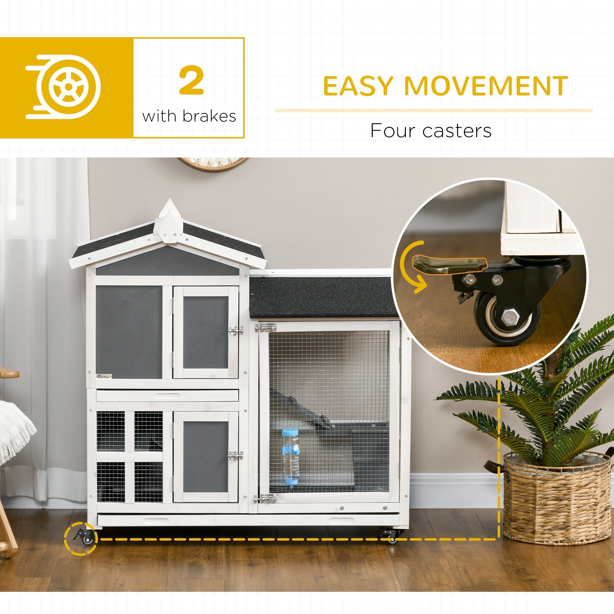 EASYCOMFORT Outdoor Hutch for 2 Wooden Rabbits with Removable Tray and Running Area, 110x60x104 cm