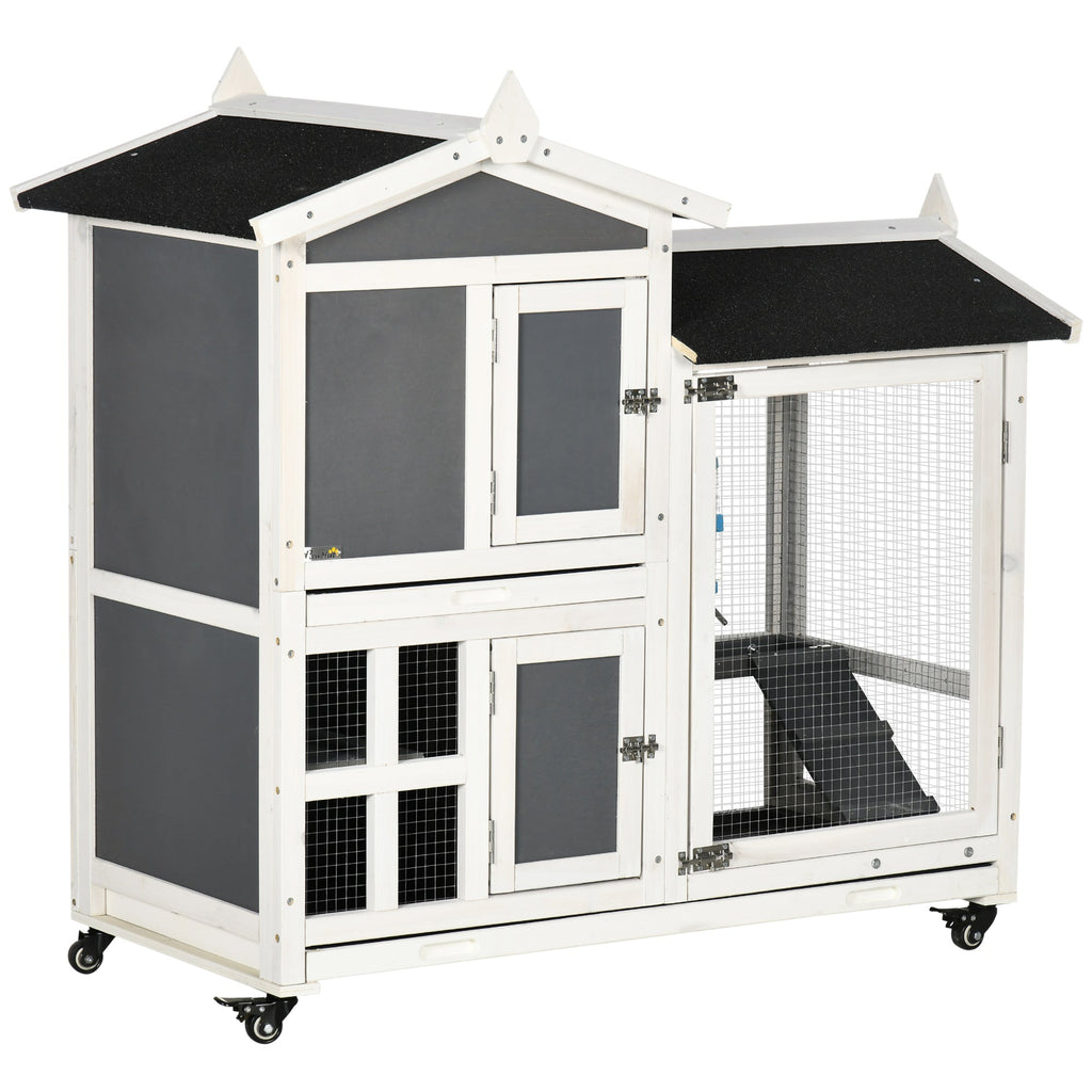 EASYCOMFORT Outdoor Hutch for 2 Wooden Rabbits with Removable Tray and Running Area, 110x60x104 cm