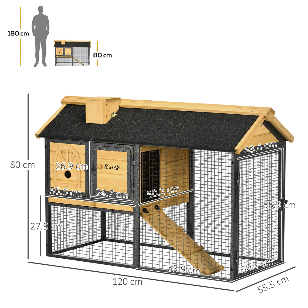 EASYCOMFORT 2-Tier Outdoor Hutch in Fir Wood and Steel with Removable Tray, 120x55.5x80 cm