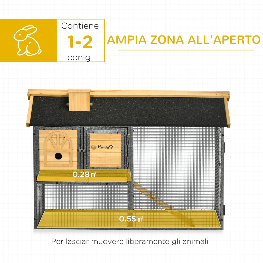 EASYCOMFORT 2-Tier Outdoor Hutch in Fir Wood and Steel with Removable Tray, 120x55.5x80 cm
