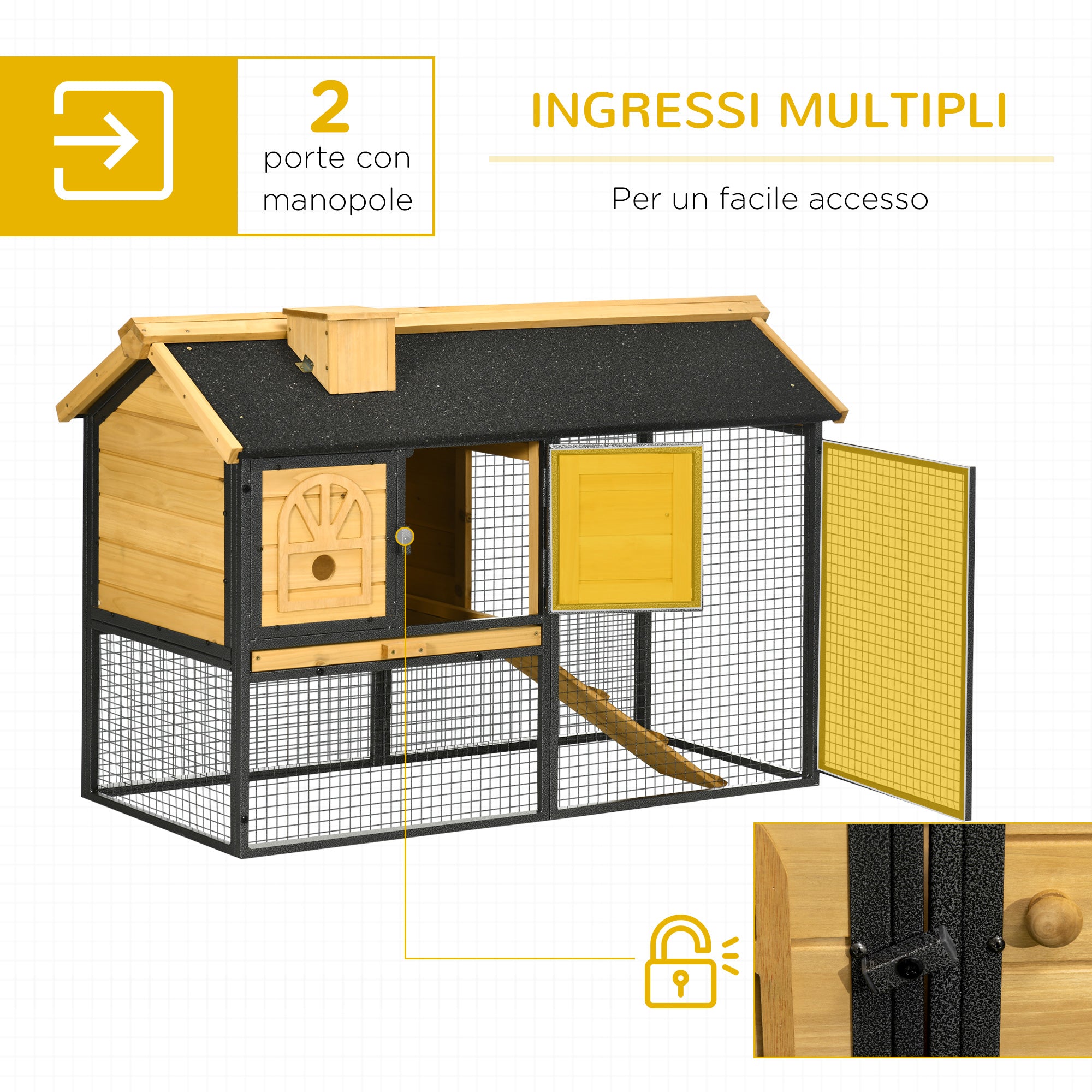 EASYCOMFORT 2-Tier Outdoor Hutch in Fir Wood and Steel with Removable Tray, 120x55.5x80 cm