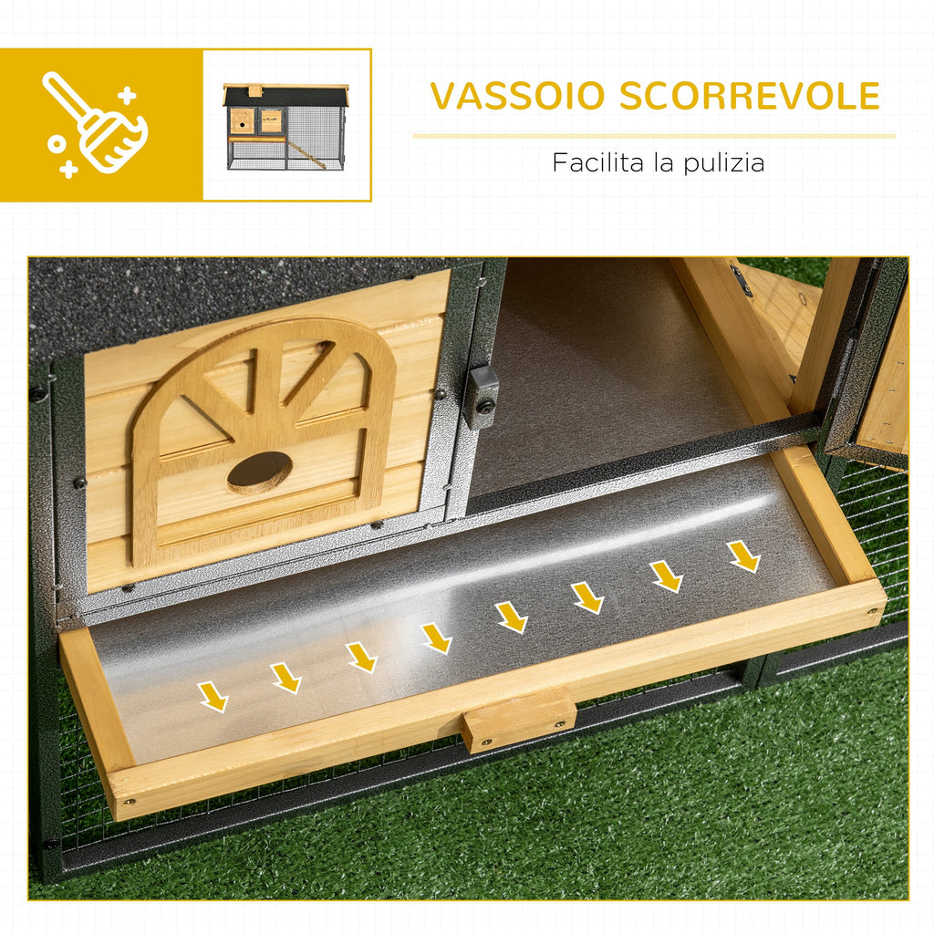 EASYCOMFORT 2-Tier Outdoor Hutch in Fir Wood and Steel with Removable Tray, 120x55.5x80 cm
