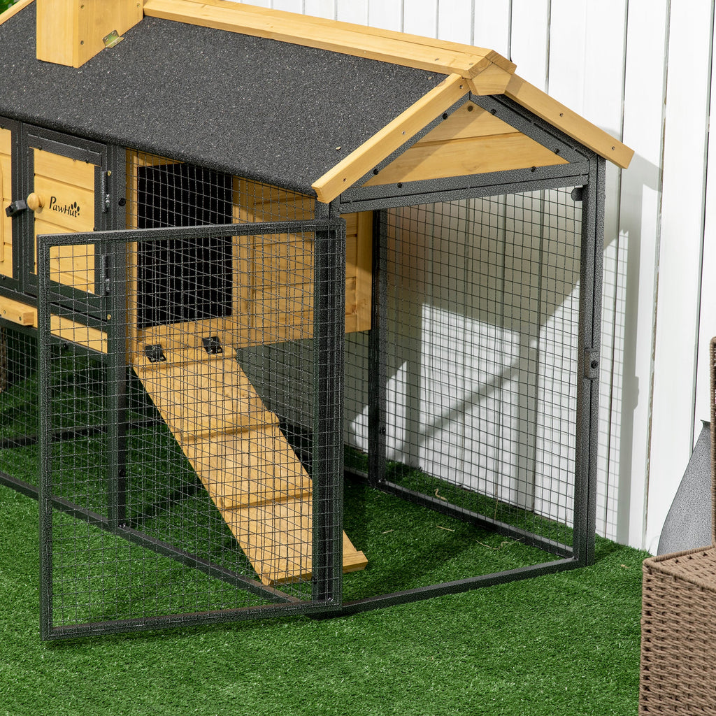 EASYCOMFORT 2-Tier Outdoor Hutch in Fir Wood and Steel with Removable Tray, 120x55.5x80 cm