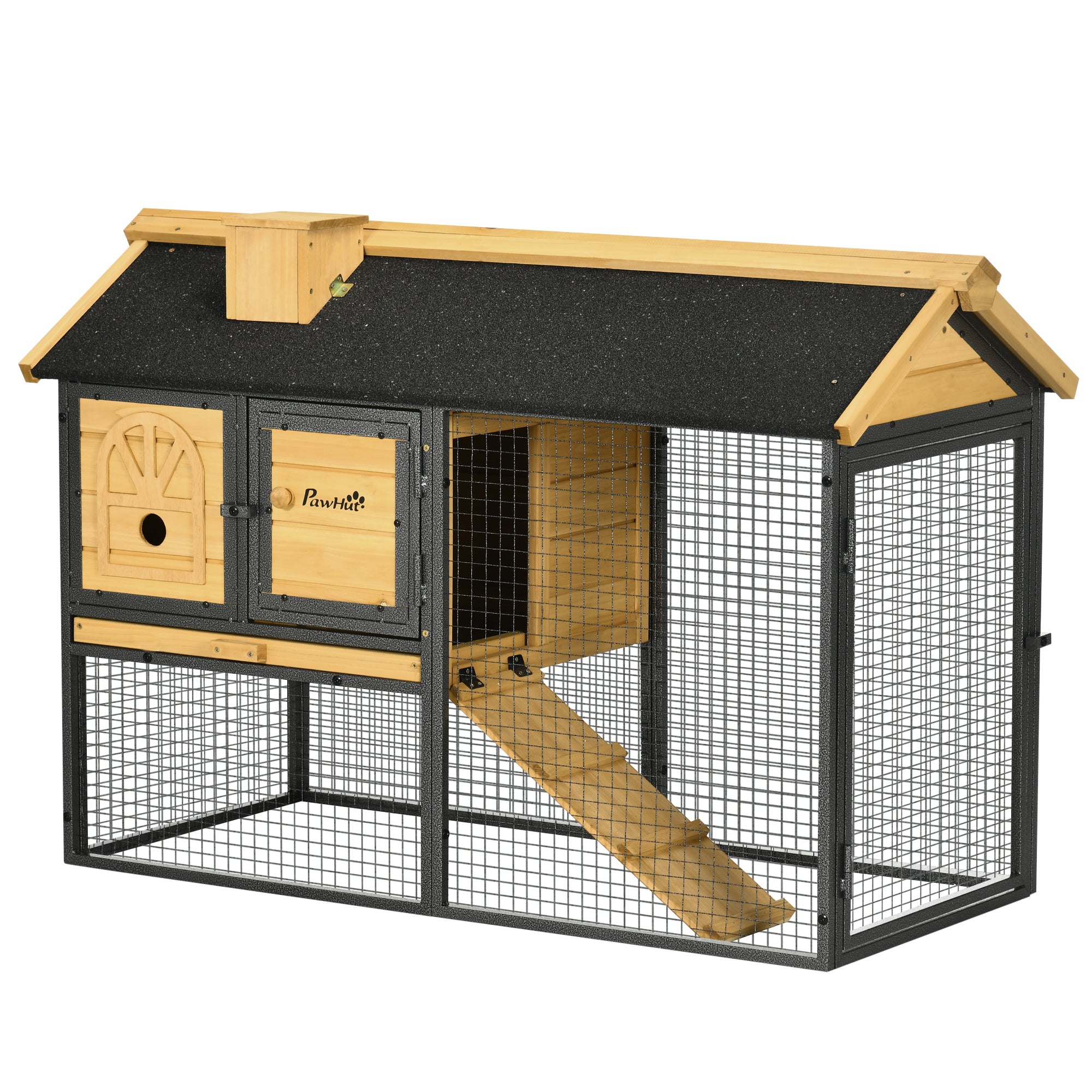 EASYCOMFORT 2-Tier Outdoor Hutch in Fir Wood and Steel with Removable Tray, 120x55.5x80 cm