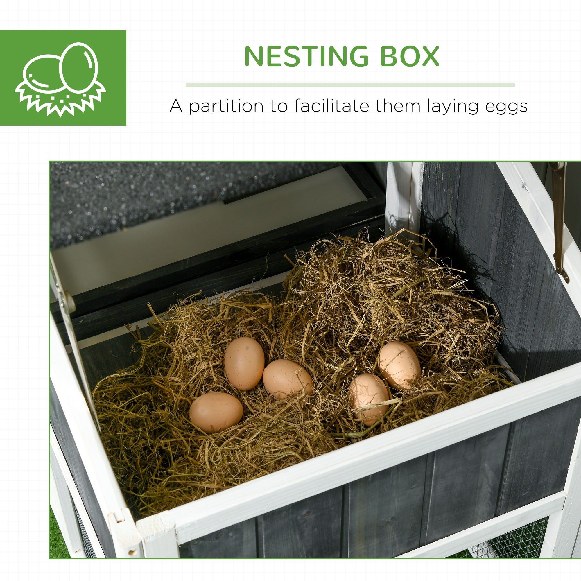 EasyComfort prefab houten kippenhok met ren, huis en nest, 161.5x62.5x115 cm