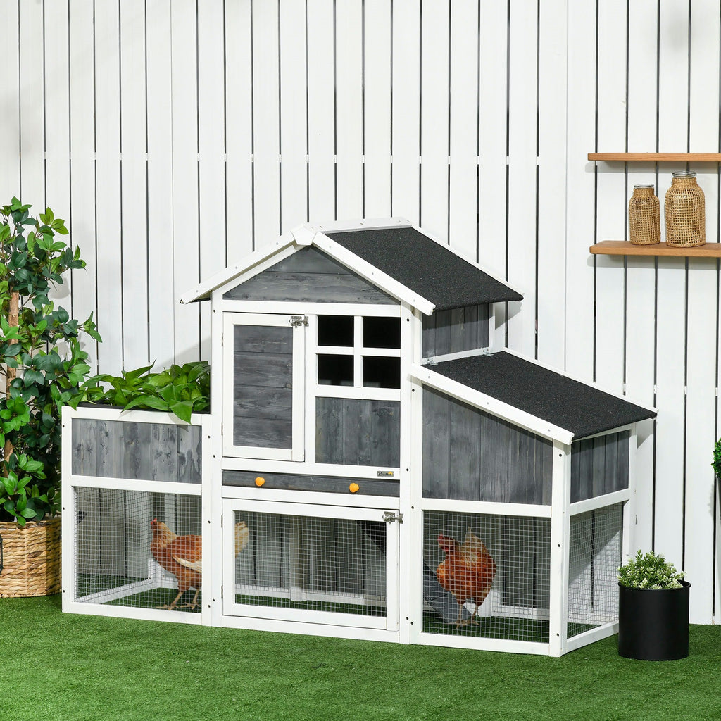 EasyComfort prefab houten kippenhok met ren, huis en nest, 161.5x62.5x115 cm