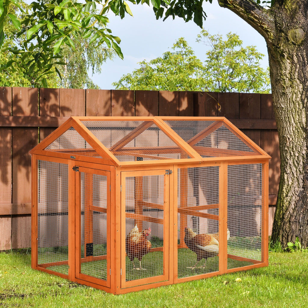 Easycomfort Gabbia per Galline in Legno with Porte Multiple e Rete in Metallo, 140x88.5x106cm, Arancione