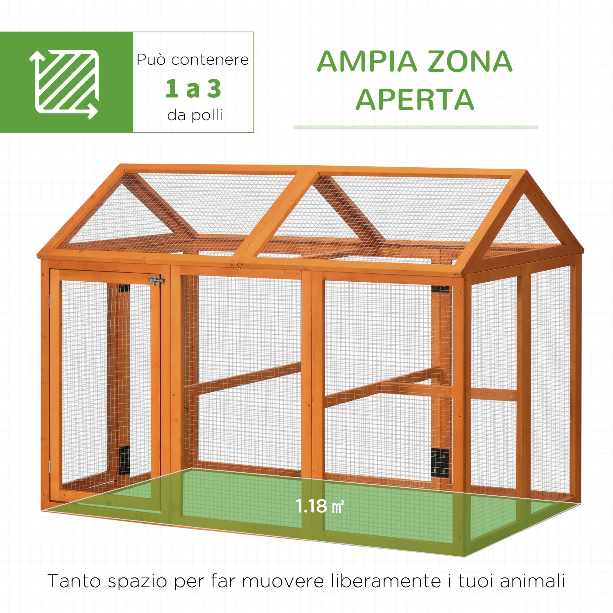 Easycomfort Gabbia per Galline in Legno with Porte Multiple e Rete in Metallo, 140x88.5x106cm, Arancione