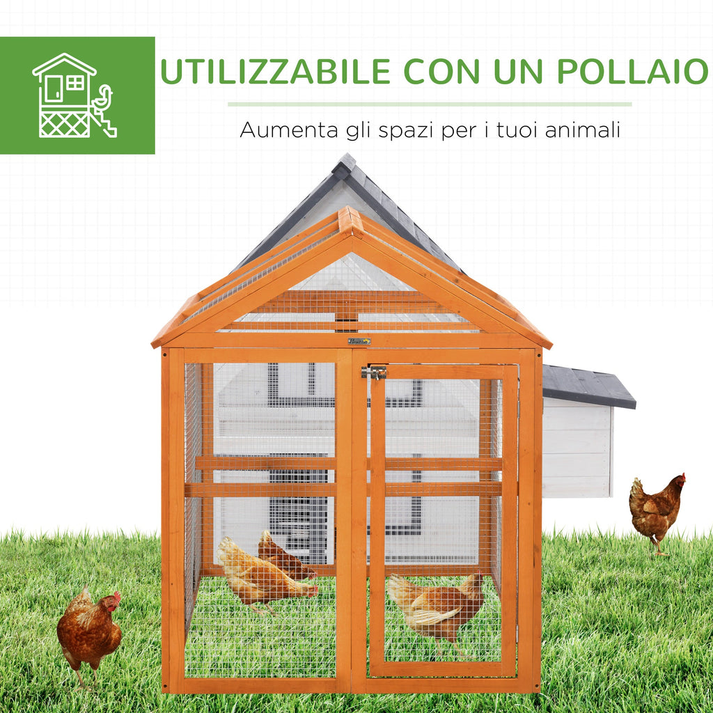 Easycomfort Gabbia per Galline in Legno with Porte Multiple e Rete in Metallo, 140x88.5x106cm, Arancione