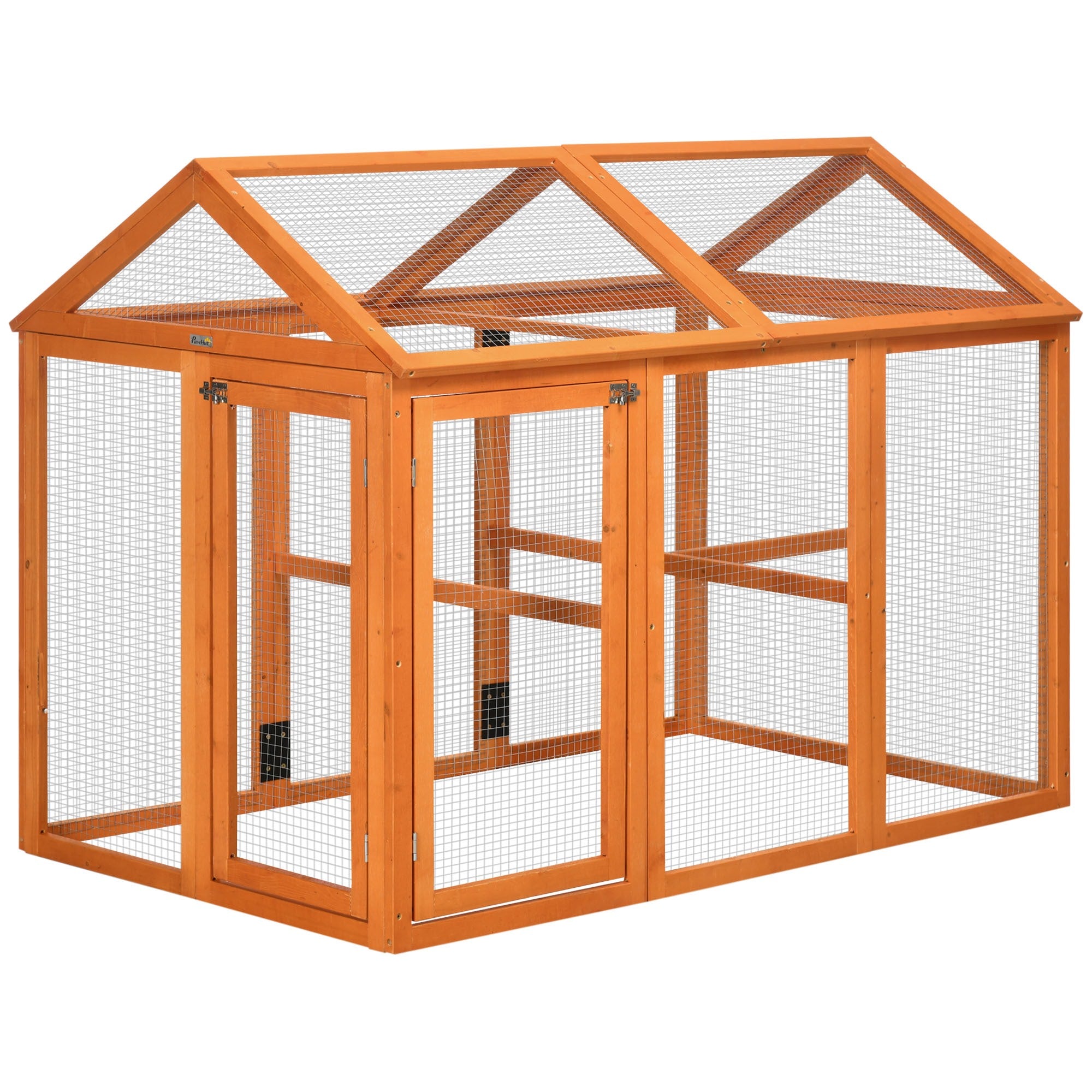 Easycomfort Gabbia per Galline in Legno with Porte Multiple e Rete in Metallo, 140x88.5x106cm, Arancione