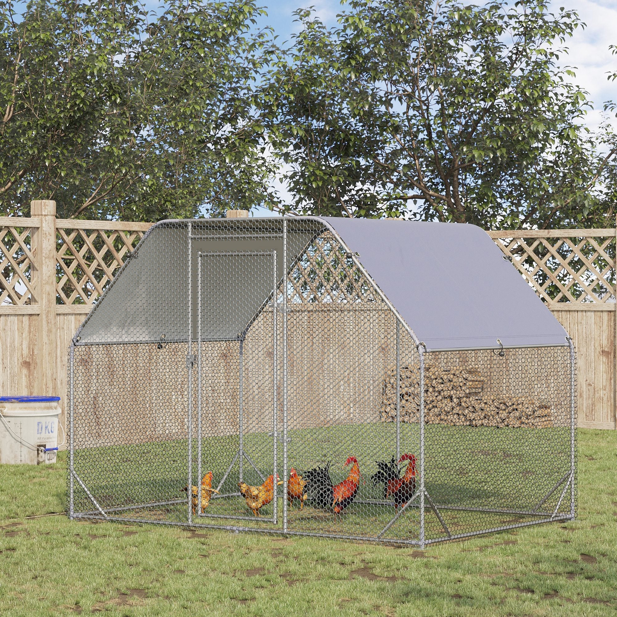 Easycomfort Recinto per Galline with telo di copertura per 4-6 polli in acciaio, 280x190x195 cm