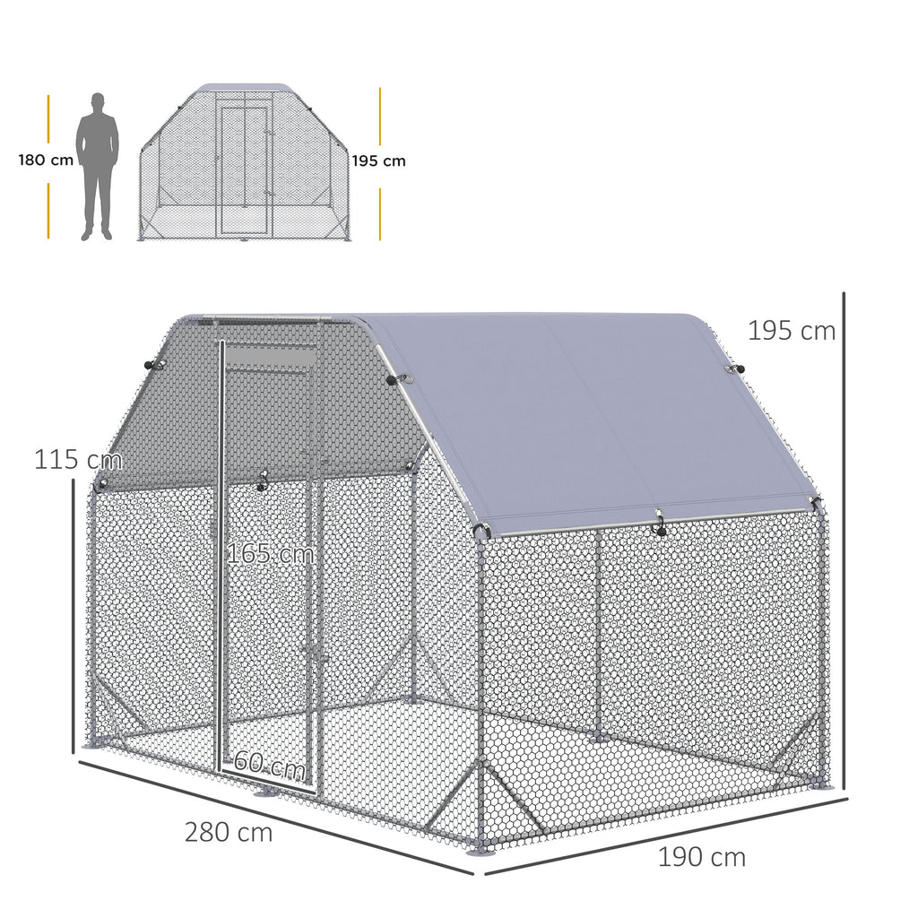 Easycomfort Recinto per Galline with telo di copertura per 4-6 polli in acciaio, 280x190x195 cm