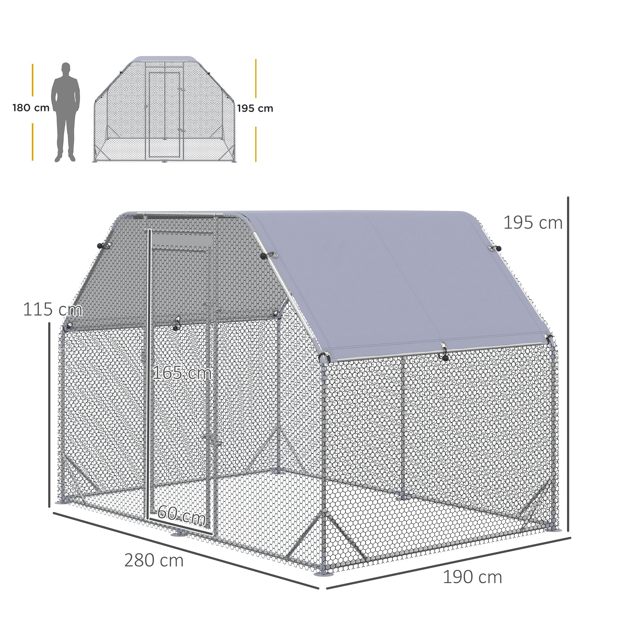 Easycomfort Recinto per Galline with telo di copertura per 4-6 polli in acciaio, 280x190x195 cm