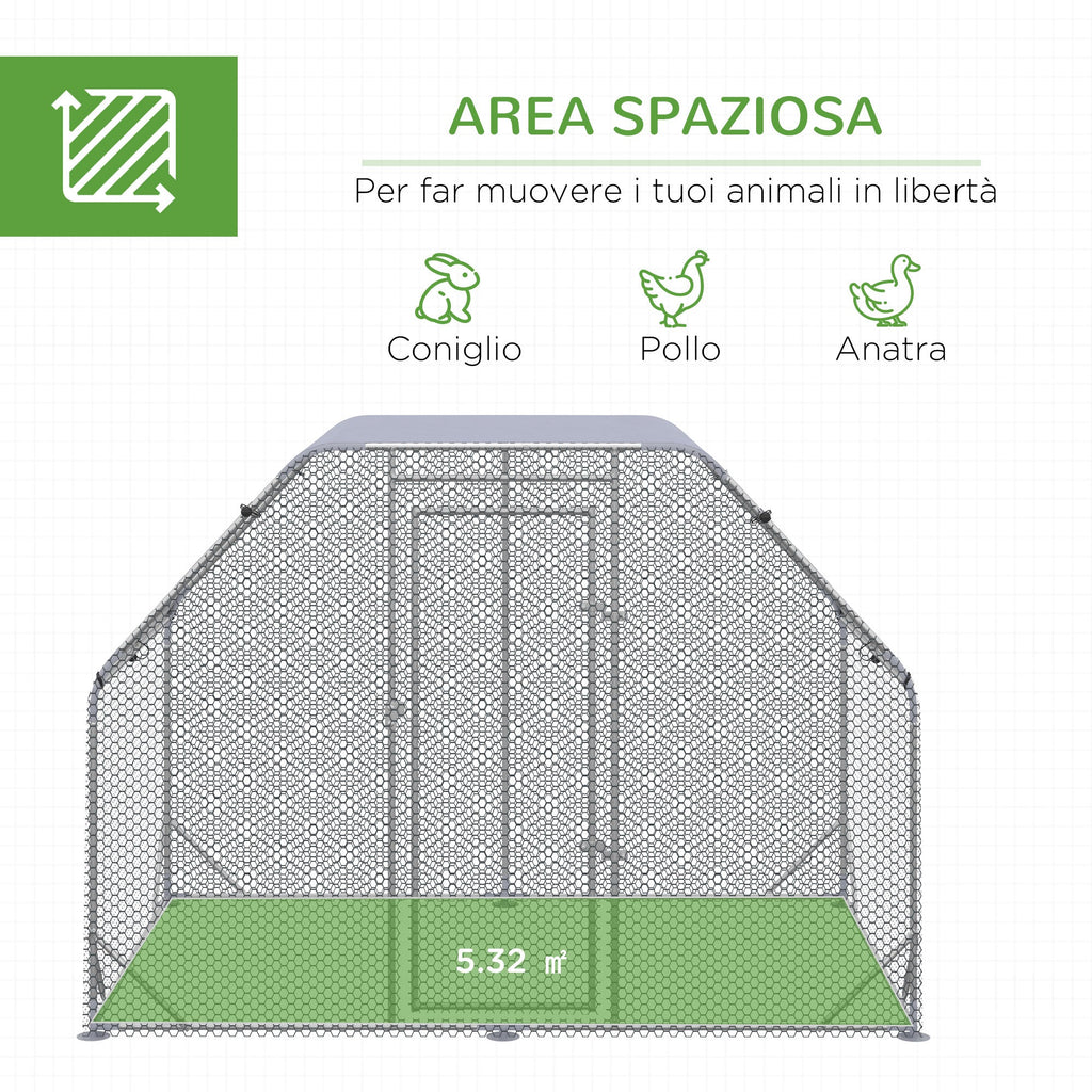 Easycomfort Recinto per Galline with telo di copertura per 4-6 polli in acciaio, 280x190x195 cm