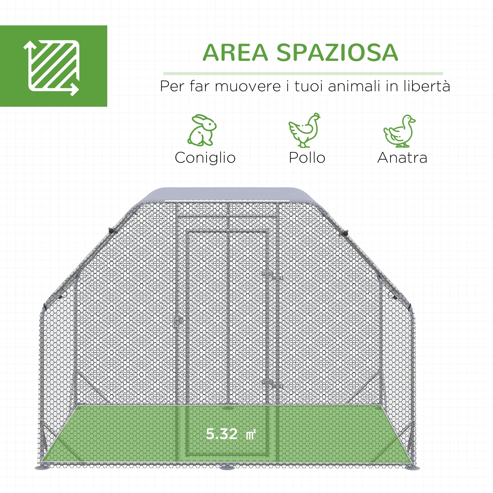 Easycomfort Recinto per Galline with telo di copertura per 4-6 polli in acciaio, 280x190x195 cm