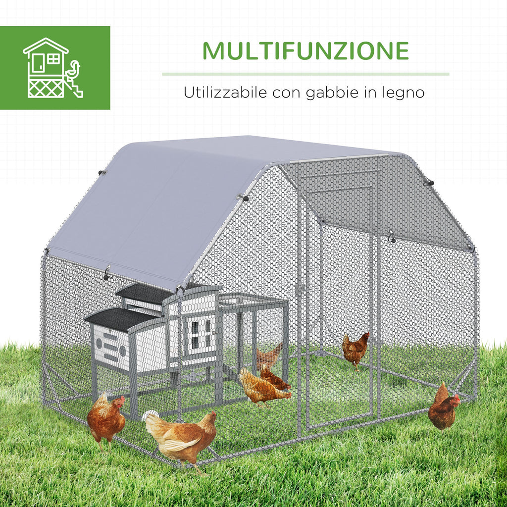 Easycomfort Recinto per Galline with telo di copertura per 4-6 polli in acciaio, 280x190x195 cm