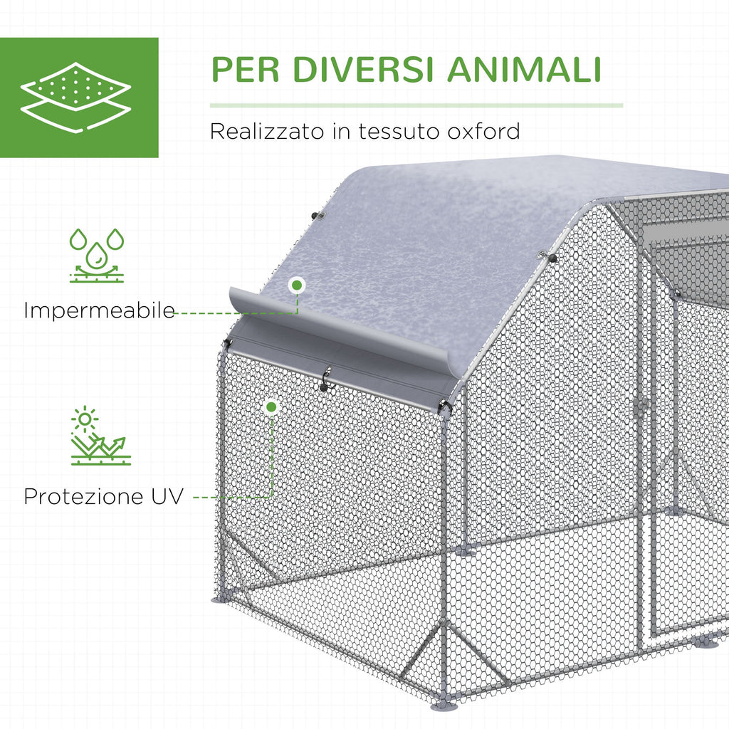 Easycomfort Recinto per Galline with telo di copertura per 4-6 polli in acciaio, 280x190x195 cm