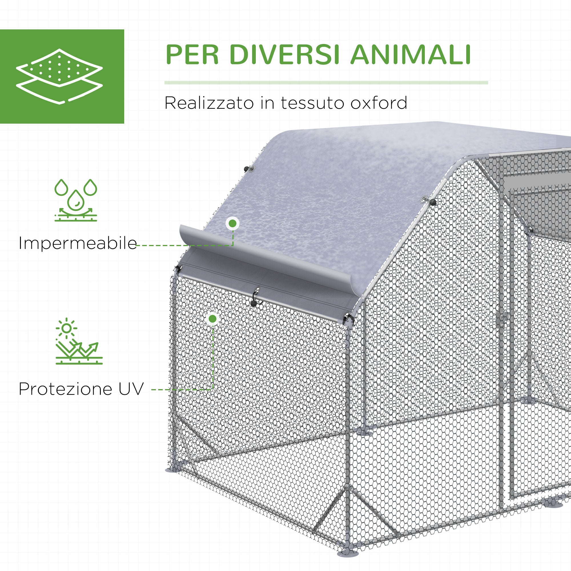 Easycomfort Recinto per Galline with telo di copertura per 4-6 polli in acciaio, 280x190x195 cm