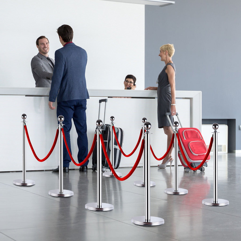 EASYCOMFORT Barriers Eliminate Queue Separators Delimitation Bollards with Red Stainless Steel Ropes Ф32 x 95CM