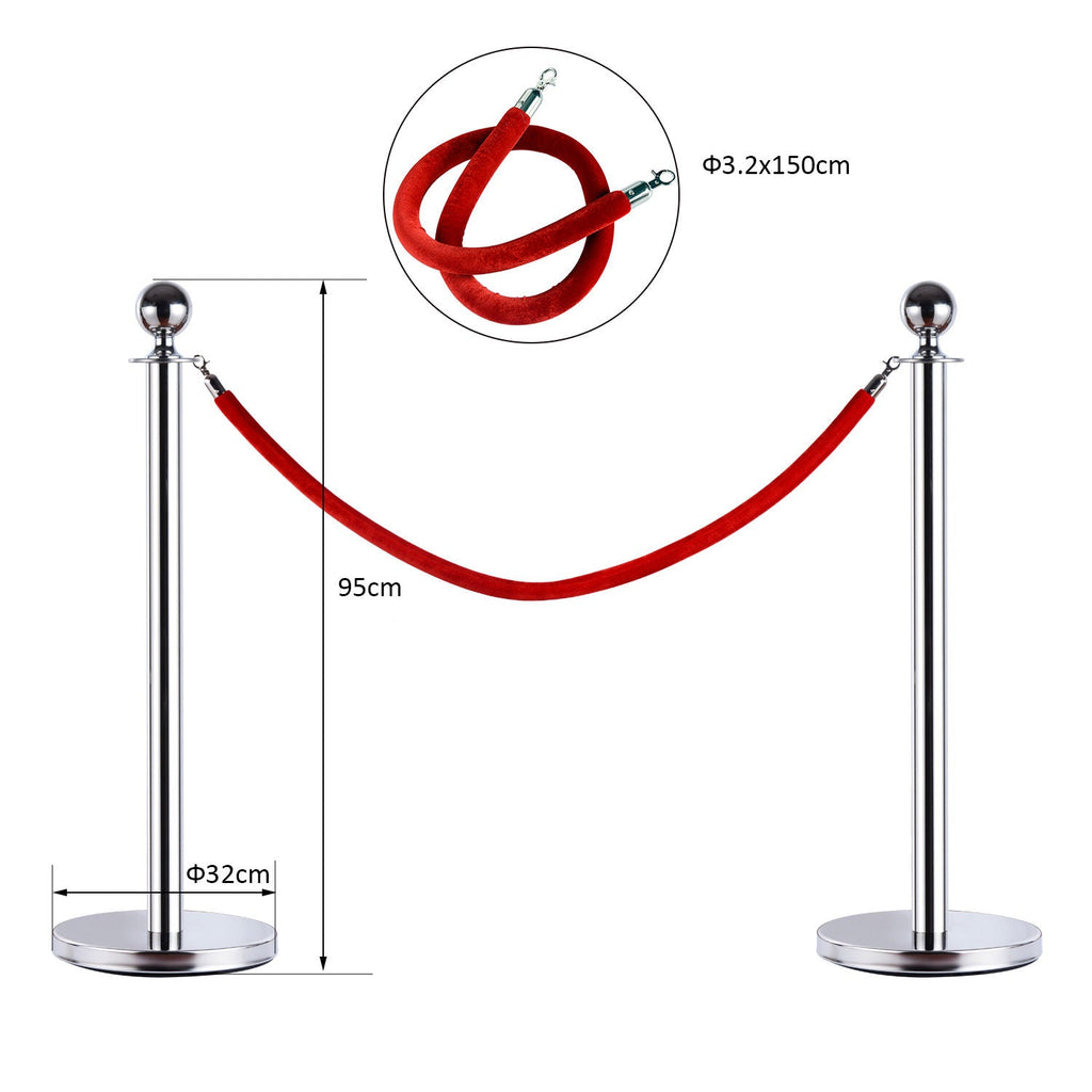 EASYCOMFORT Barriers Eliminate Queue Separators Delimitation Bollards with Red Stainless Steel Ropes Ф32 x 95CM