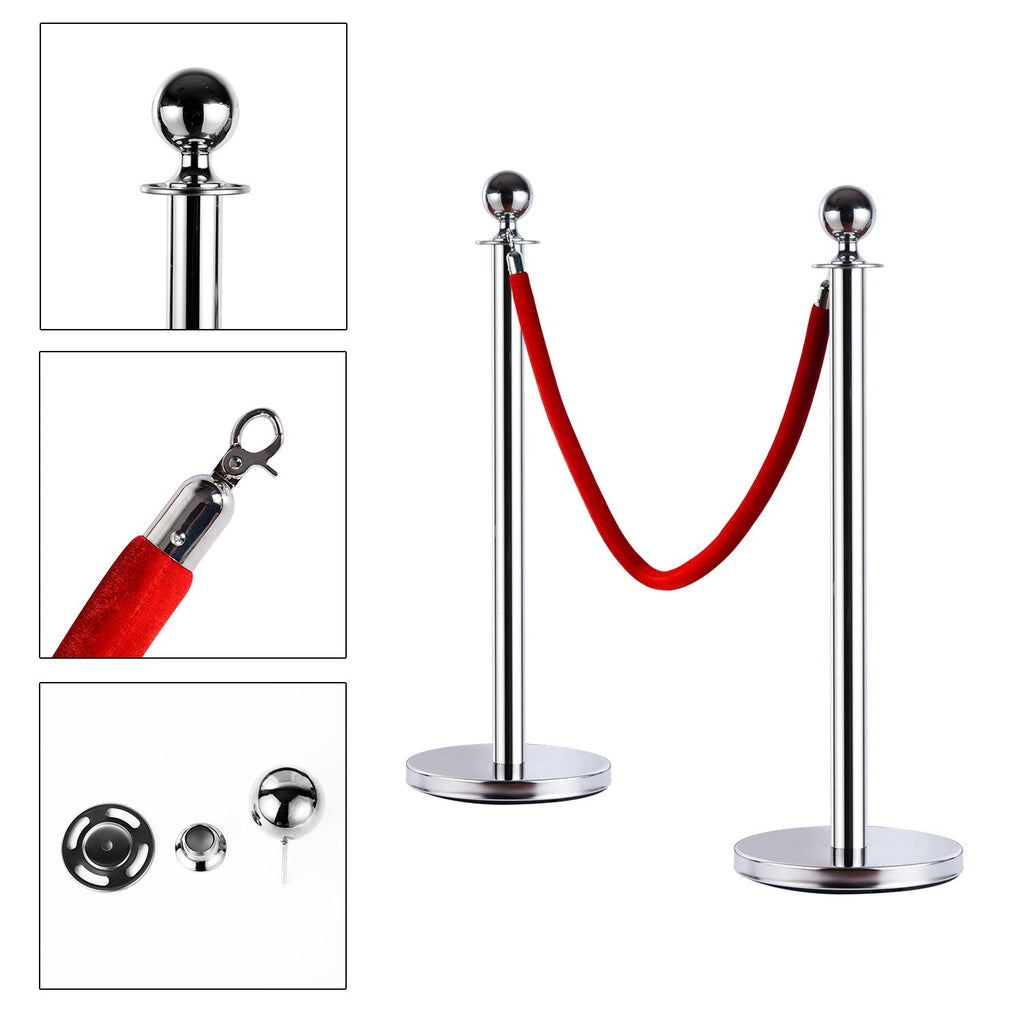 EASYCOMFORT Barriers Eliminate Queue Separators Delimitation Bollards with Red Stainless Steel Ropes Ф32 x 95CM