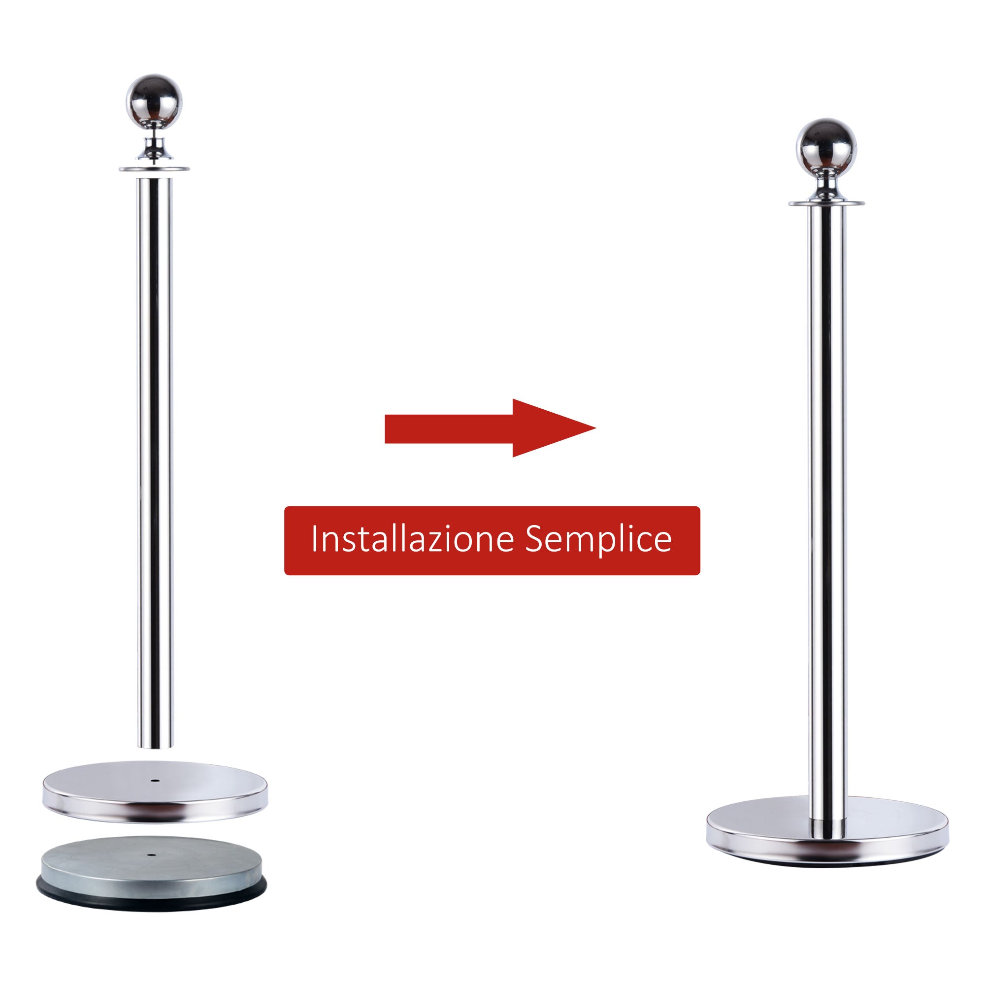 EASYCOMFORT Barriers Eliminate Queue Separators Delimitation Bollards with Red Stainless Steel Ropes Ф32 x 95CM
