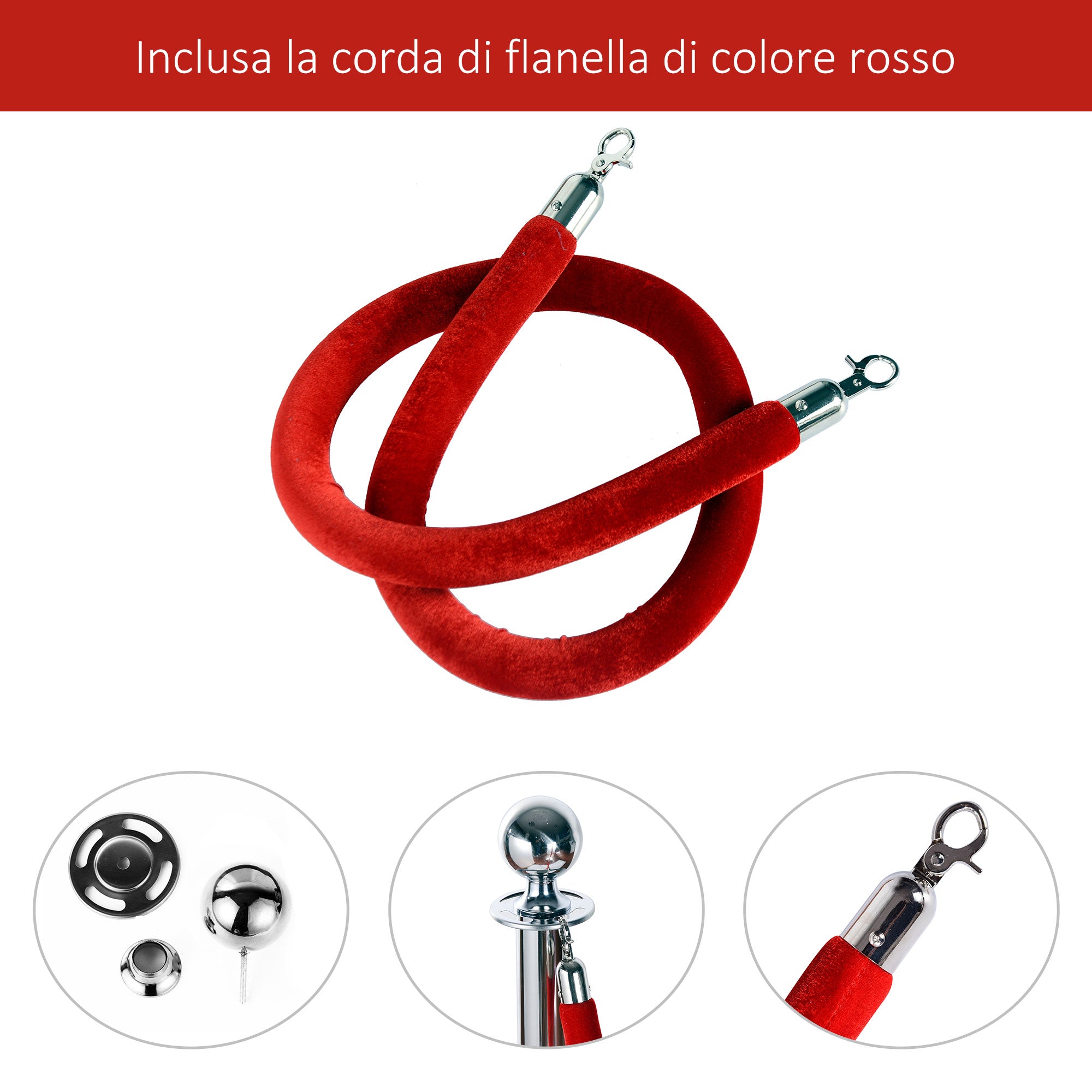 EASYCOMFORT Barriers Eliminate Queue Separators Delimitation Bollards with Red Stainless Steel Ropes Ф32 x 95CM
