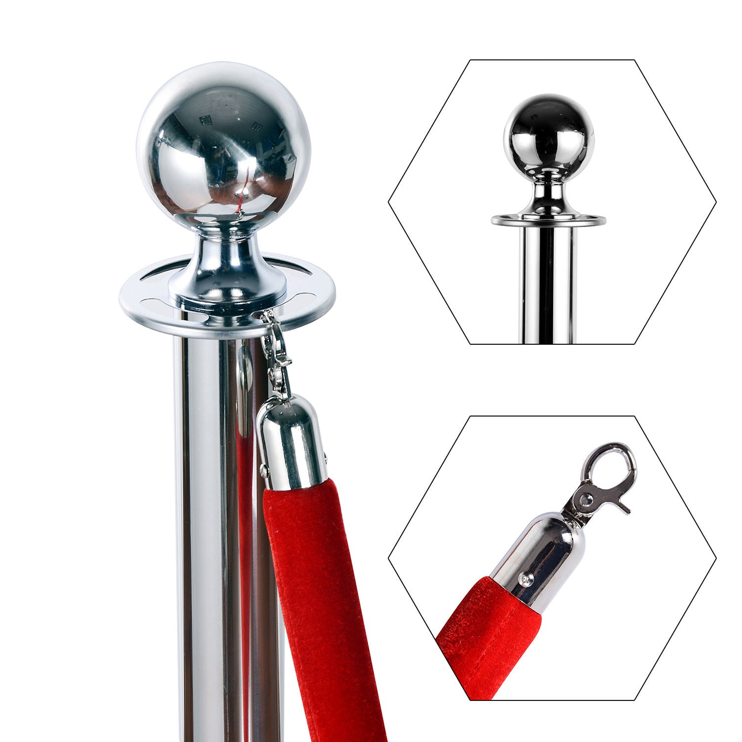 EASYCOMFORT Barriers Eliminate Queue Separators Delimitation Bollards with Red Stainless Steel Ropes Ф32 x 95CM