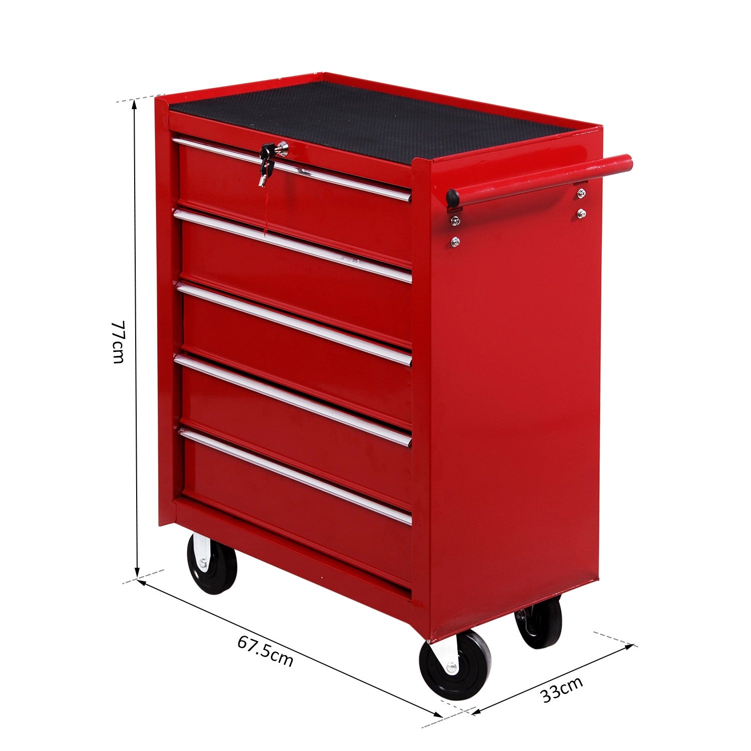 EASYCOMFORT Tool Trolley with 5 Drawers, Lock, 2 Keys and Handlebar Removable Wall 2 Wheels with Brake in EVA Steel Sheet Red 67.5x33x77cm