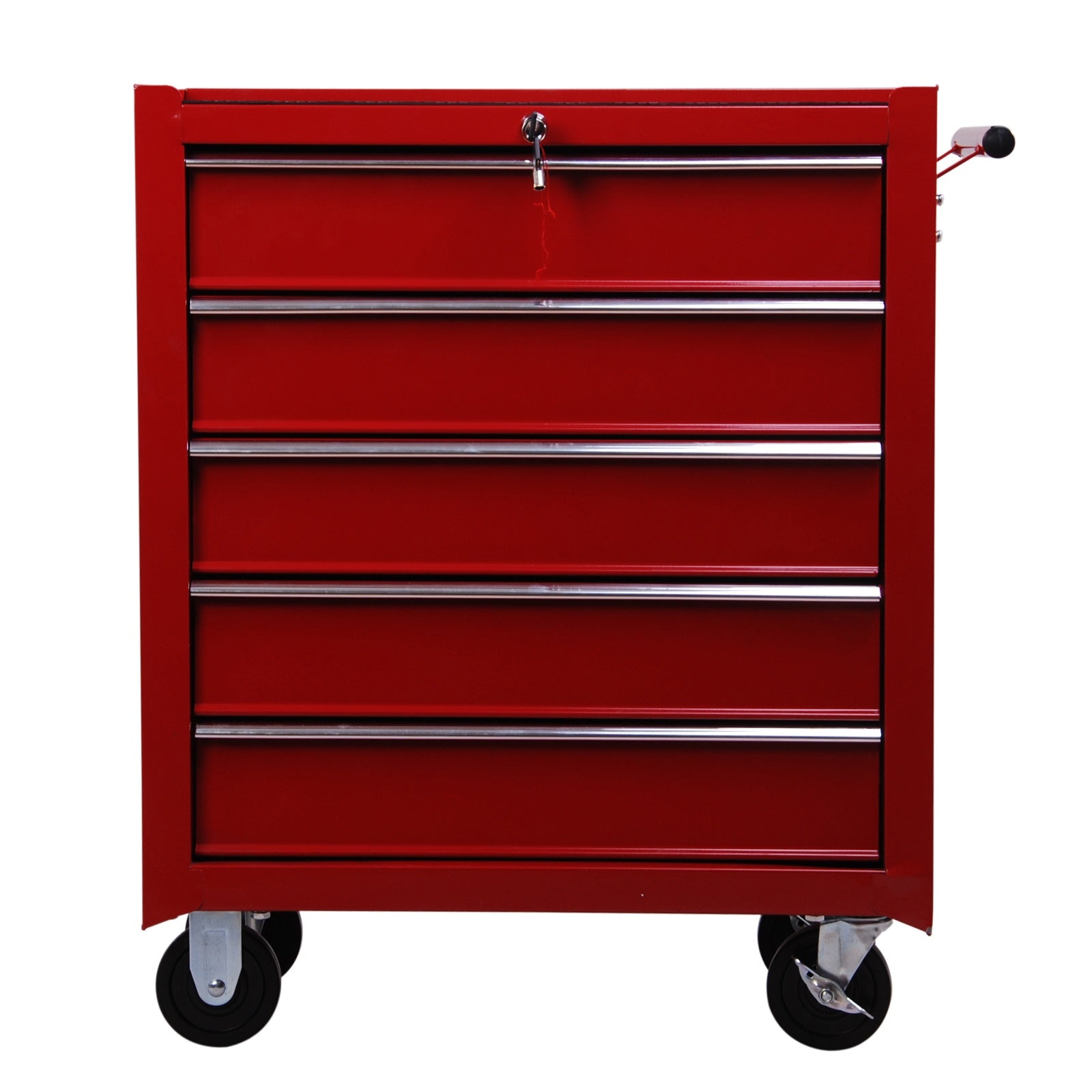 EASYCOMFORT Tool Trolley with 5 Drawers, Lock, 2 Keys and Handlebar Removable Wall 2 Wheels with Brake in EVA Steel Sheet Red 67.5x33x77cm