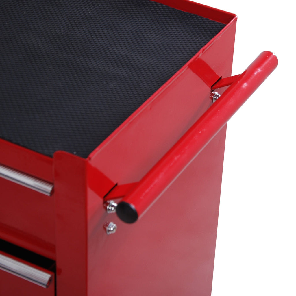 EASYCOMFORT Tool Trolley with 5 Drawers, Lock, 2 Keys and Handlebar Removable Wall 2 Wheels with Brake in EVA Steel Sheet Red 67.5x33x77cm