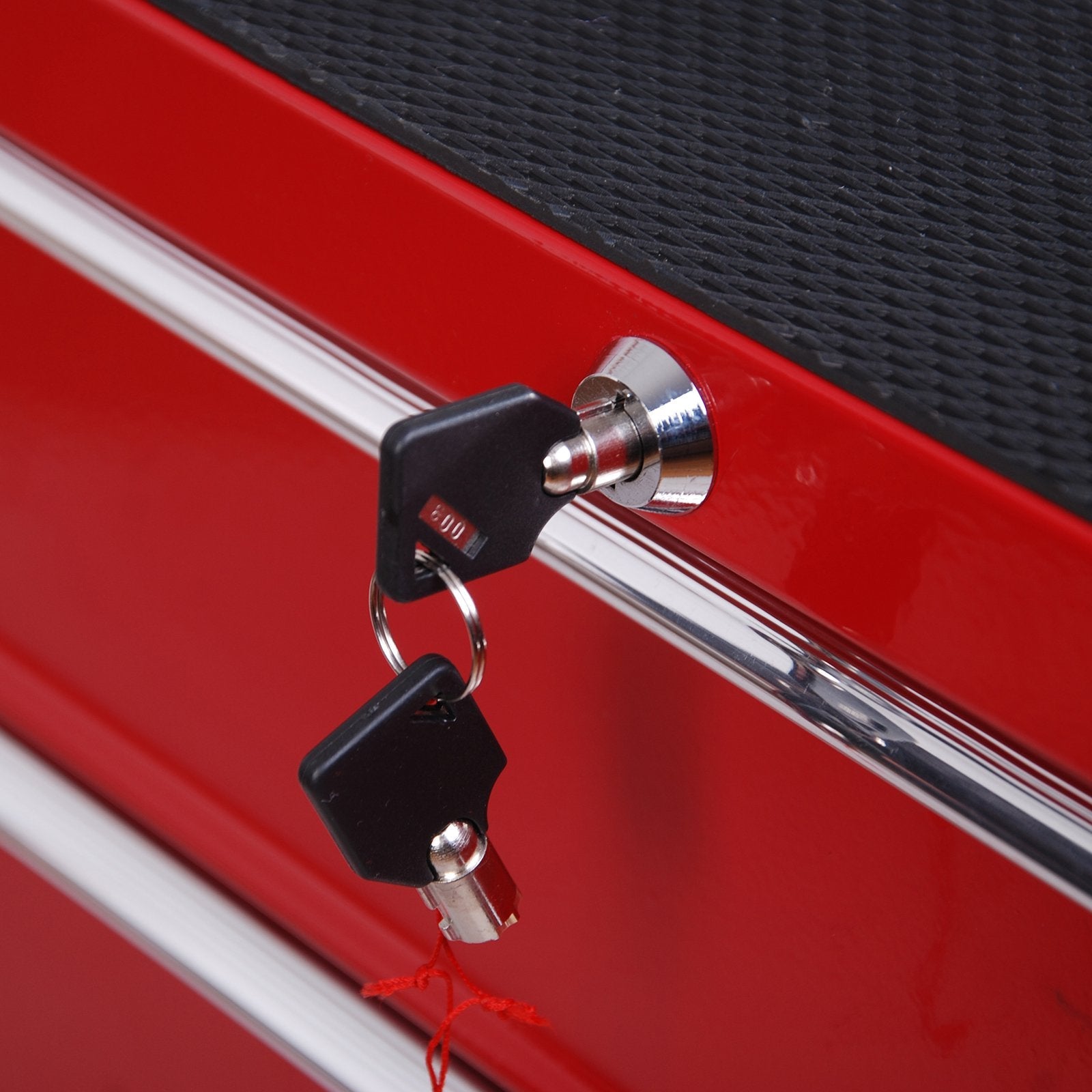 EASYCOMFORT Tool Trolley with 5 Drawers, Lock, 2 Keys and Handlebar Removable Wall 2 Wheels with Brake in EVA Steel Sheet Red 67.5x33x77cm